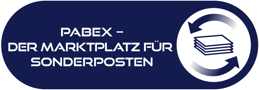 Icon in dunkelblau und weiß für "Pabex – der Marktplatz für Sonderposten".