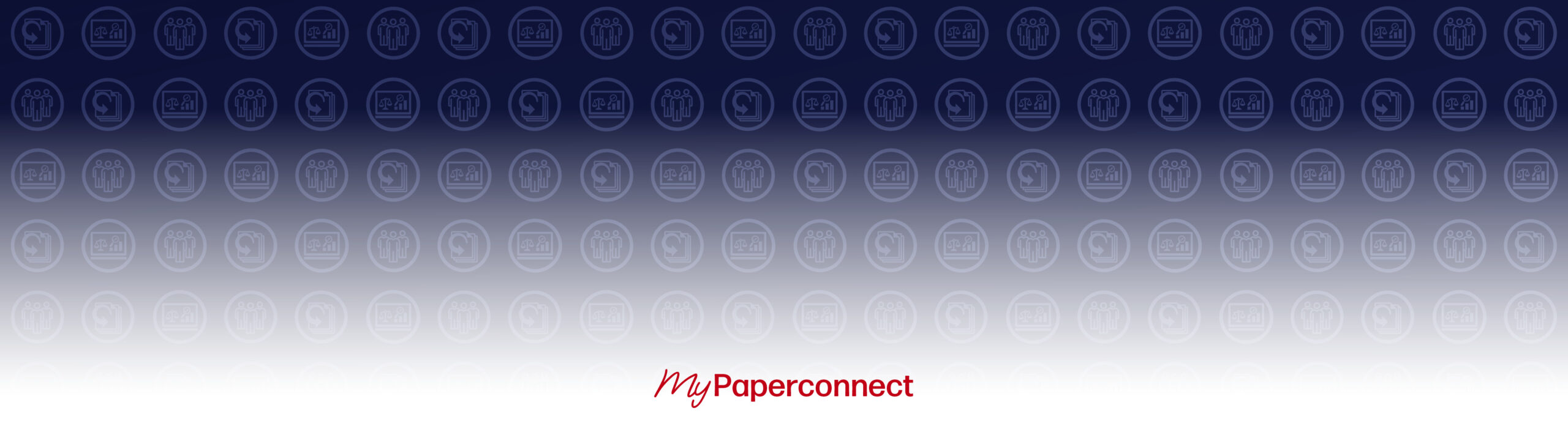 Rotes Logo "my Paperconnect" vor einem blauen Hintergrund, auf welchem die Icons der Paperconnect-Produkte "Einkaufsmanager Papier", "Einkaufsallianz" und "Altpapiermanager" abgebildet sind.